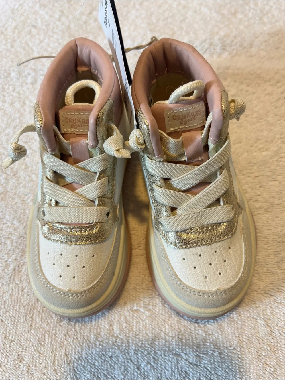 OshKosh B'gosh Cream, Pink & Gold Kids High-Top Sneakers SIZE 5